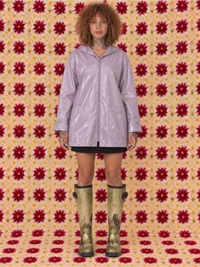 Vintage Nuage Collection Lilac Shiny Hooded Rain Jacket Size Large